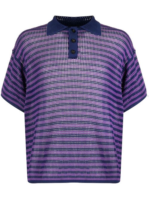 Striped open-knit polo shirt - Purple