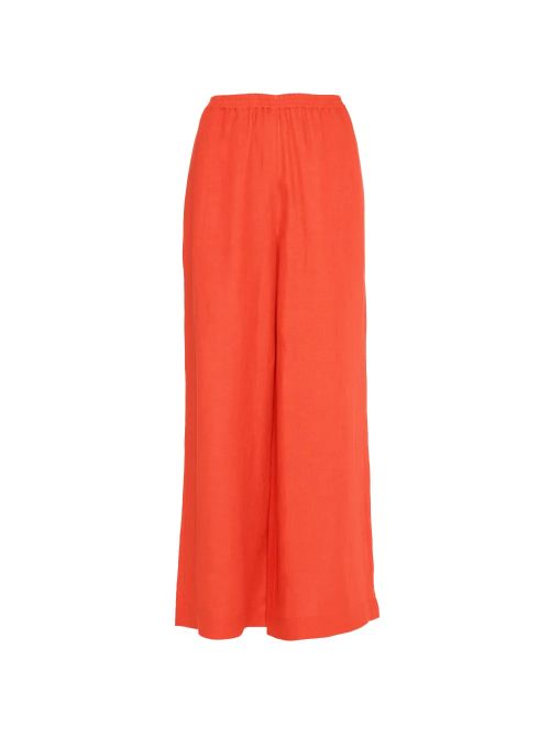 Elasticated-Waist Linen Trousers — Orange