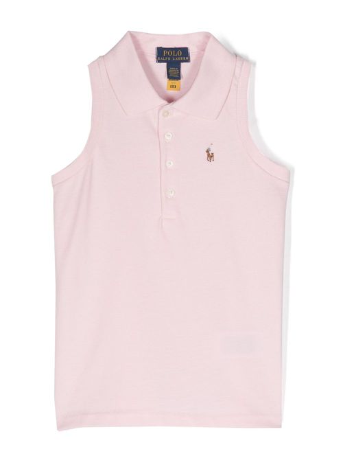 Polo Poly-embroidered sleeveless polo shirt - Pink