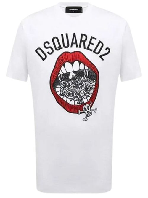 Dsquared2 Mouth Skulls Graphic White T-Shirt - White