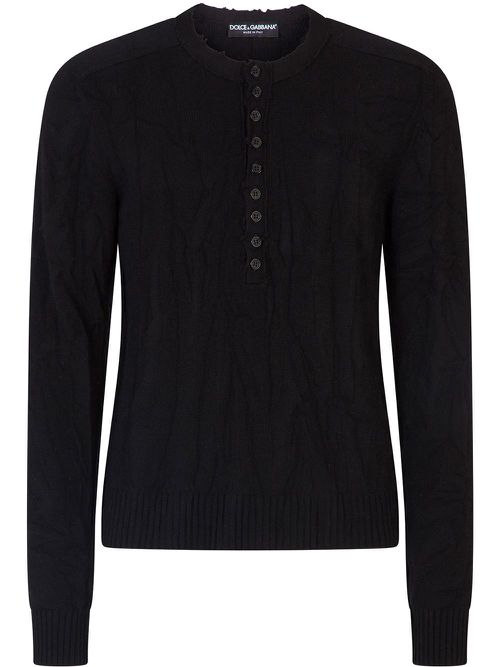 Half-button cable-knit jumper - Black