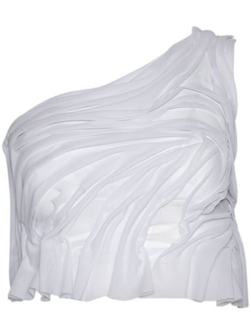 Wetlook off-shoulder cropped top - White