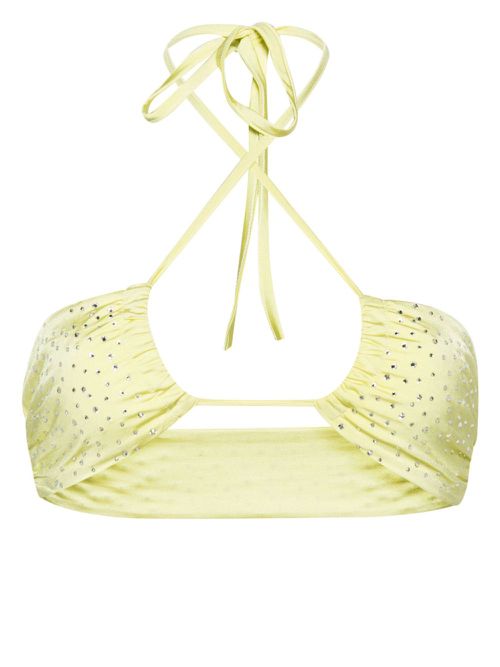 Crystal-embellished halterneck bikini top - Yellow