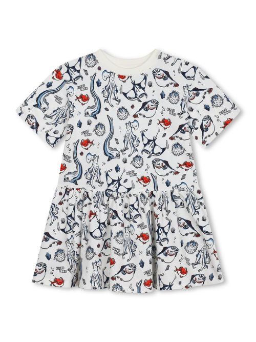 Ocean-print cotton dress - White