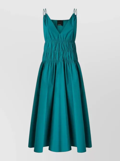 Pinko - cotton v-neck spaghetti-strap shirred a-line midi dre
