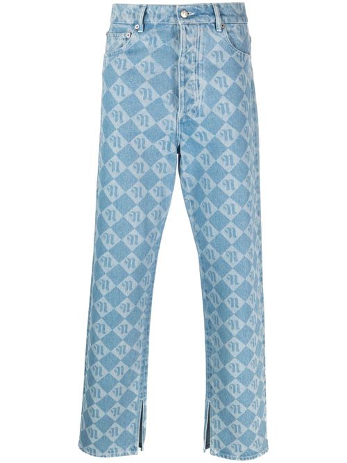 Monogram-print straight-leg jeans - Blue