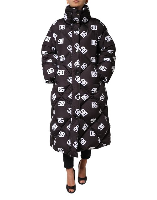 Logo-Printed Quilted Puffer Coat — Black