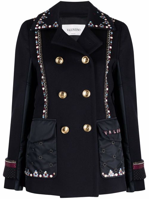Valentino Garavani double-breasted embellished jacket - Blue