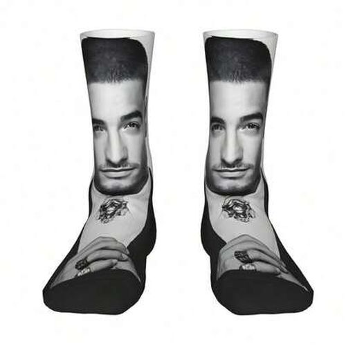 Maluma Men'S Fashion Socks - Black & White Contrast Design With Bold "MALUMA" Print, Comfortable Polyester Blend, Perfect For Casual Attire, Home & Ou
