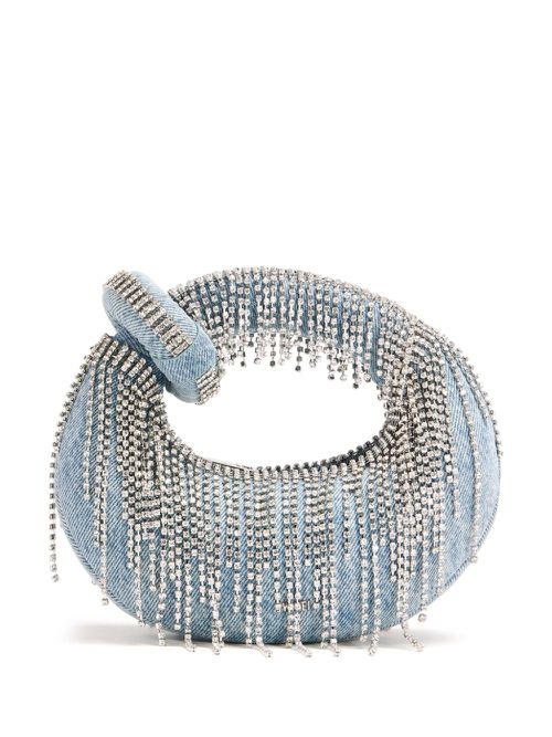 Mini Abacus denim crystal tote bag - Blue