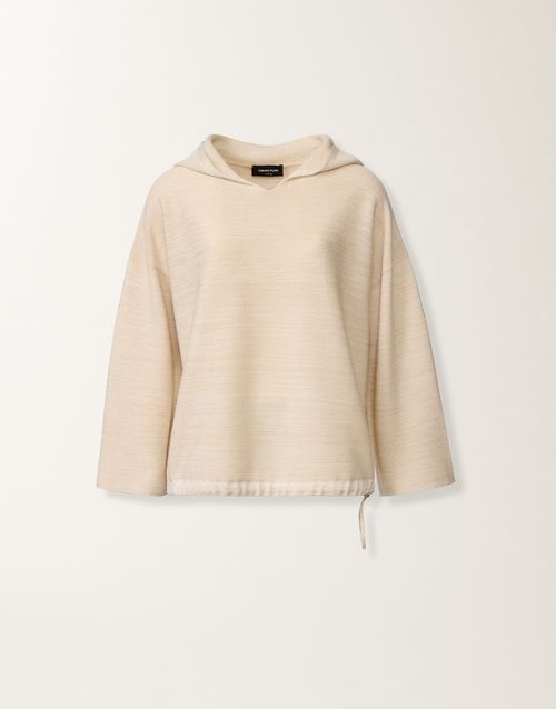 Hooded sweater in wool, cotton, and lurex, cream