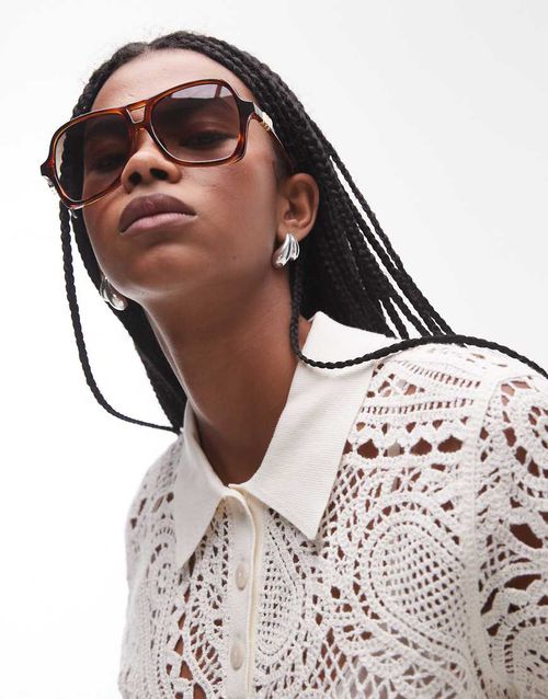 Le Specs Fortune Teller oversized aviator sunglasses in dark tort with gradient lens-Brown