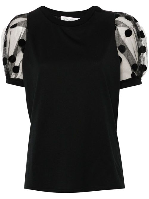 Flocked-detail T-shirt - Black
