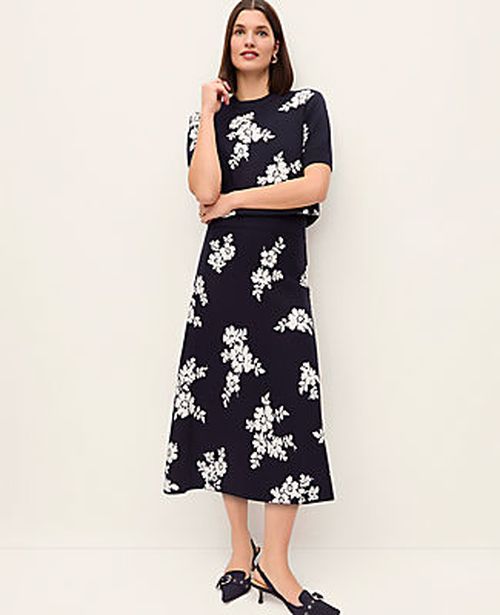 Ann Taylor Floral Jacquard Midi Skirt