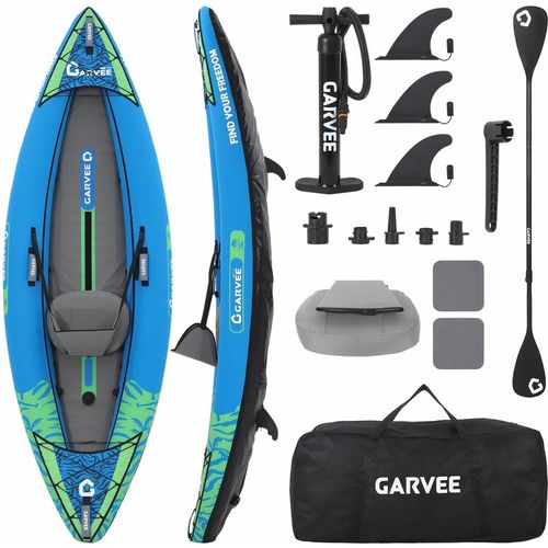 Garvee 9. Inflatable Kayak – 1-Person Portable Blow-Up Boat with Paddles & Pump Sky Blue