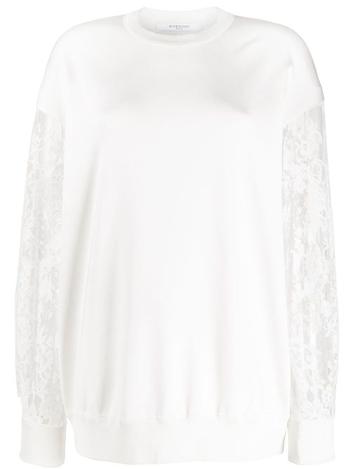 Lace sleeve sweatshirt - White