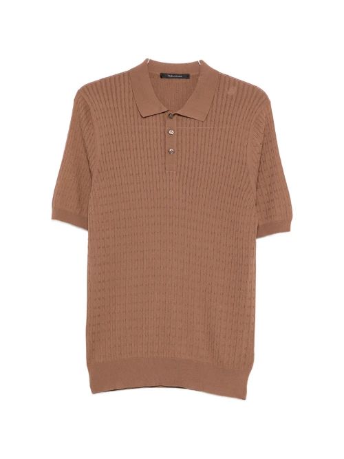 Cable-Knit Polo Shirt with Ribbed Collar, Cuffs & Hem