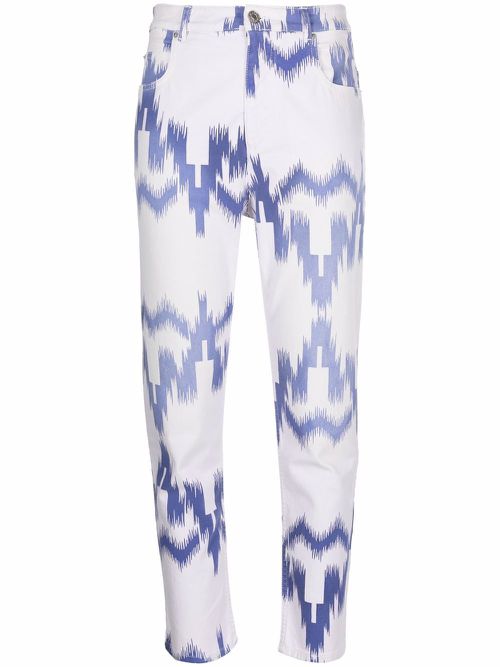 Patterned cropped jeans - White