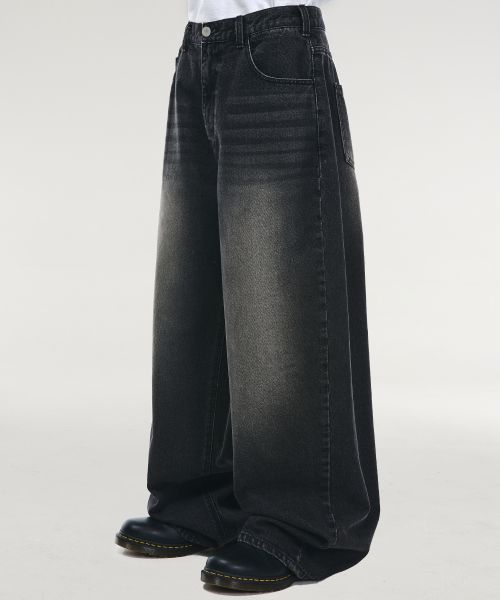 Balloon fit curved denim pants