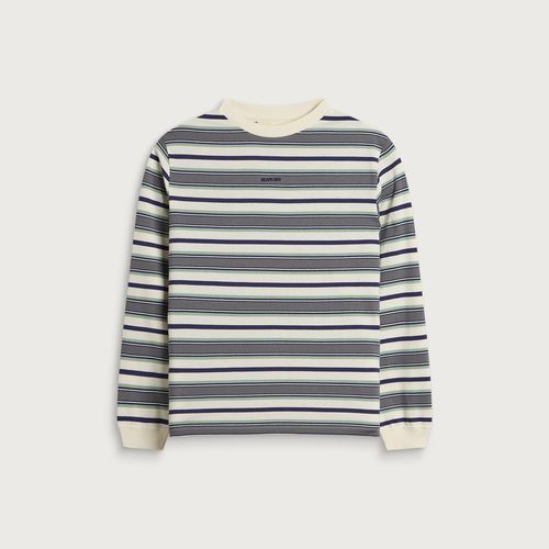 Women's Embroidered Stripe Long Sleeeve T-Shirt in Ivory