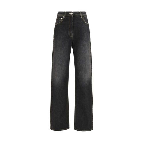 Studded Cotton Straight-Leg Jeans — Black