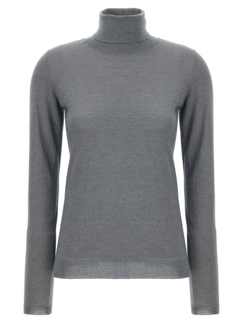 -Lurex Turtleneck Maglioni Grigio-Donna