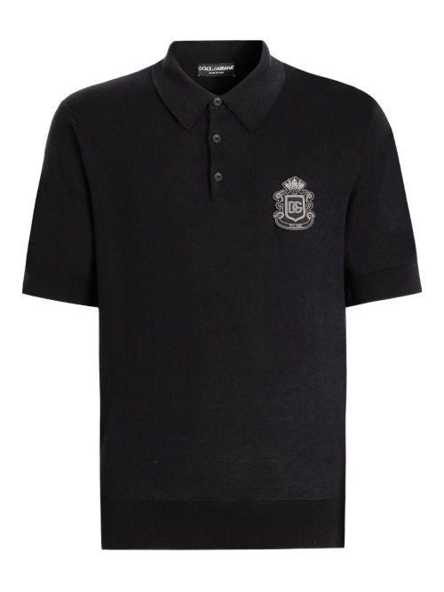 Men's Cotton Short-Sleeve T-Shirt with Lurex Embroidered Button Front, Ribbed Hems