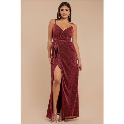Goddiva Wrap Style Spaghetti Strap Maxi With Split - Wine