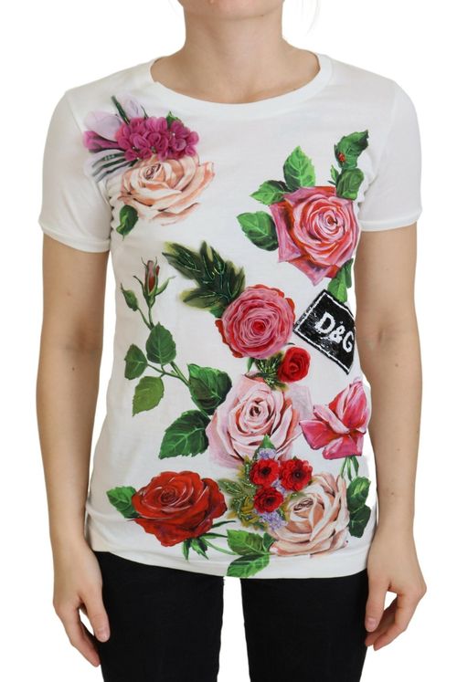Rose & Logo-Printed Cotton T-Shirt — White