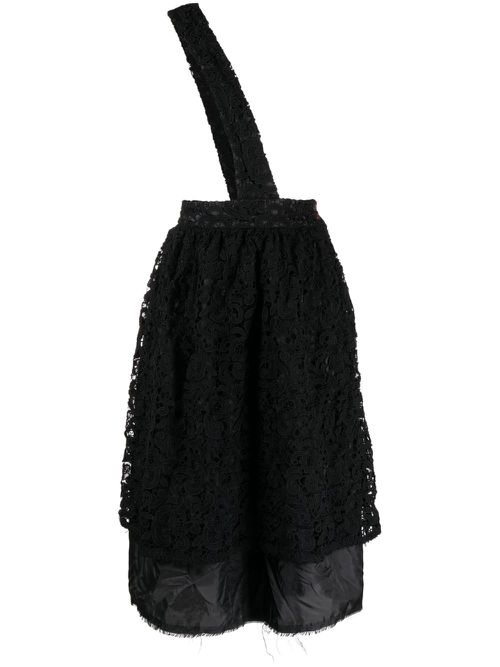 Floral-lace high-waisted skirt - Black