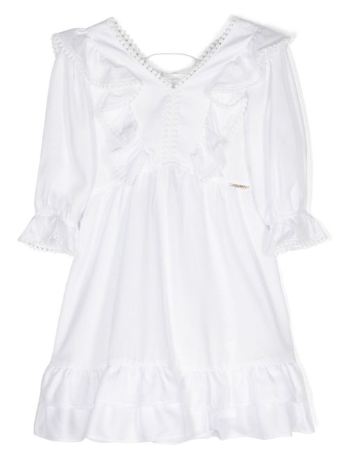 Pompom-detail dress - White