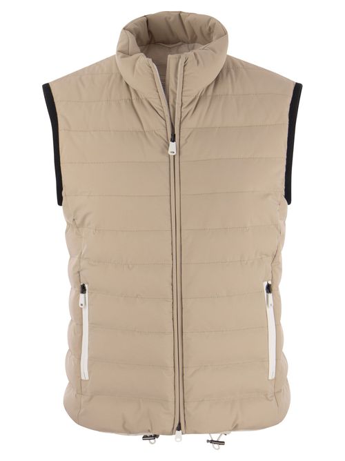 Sleeveless Down Jacket In Membraned Nylon With Monile