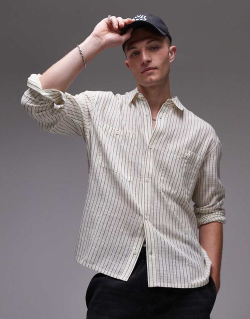 Long sleeve relaxed cheesecloth striped shirt in cream-Neutral