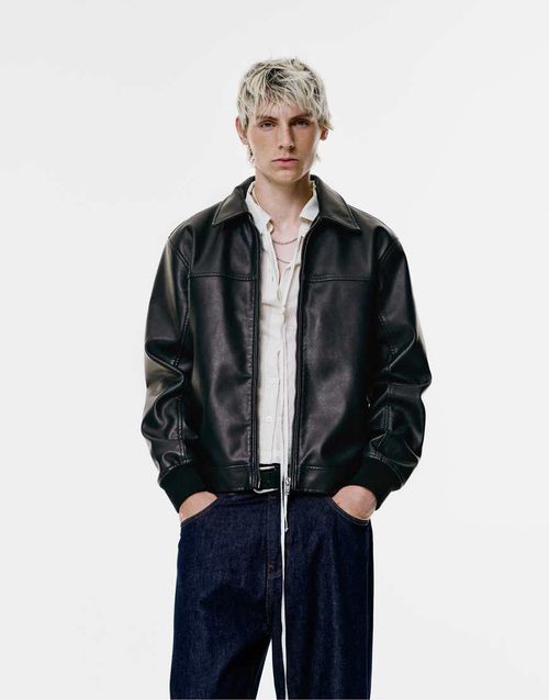 Leather effect jacket in black