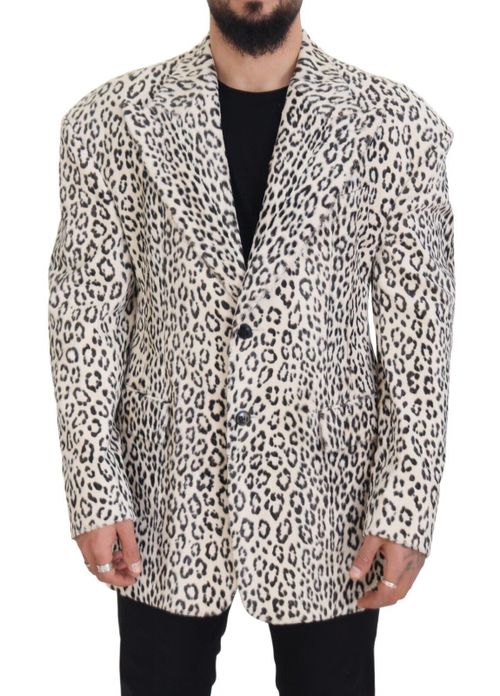 Leopard-Print Cotton Blazer — White