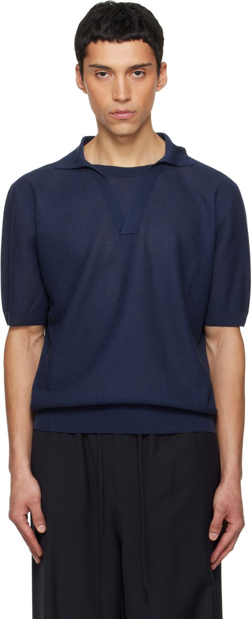 Navy Layered Neck Knit Polo