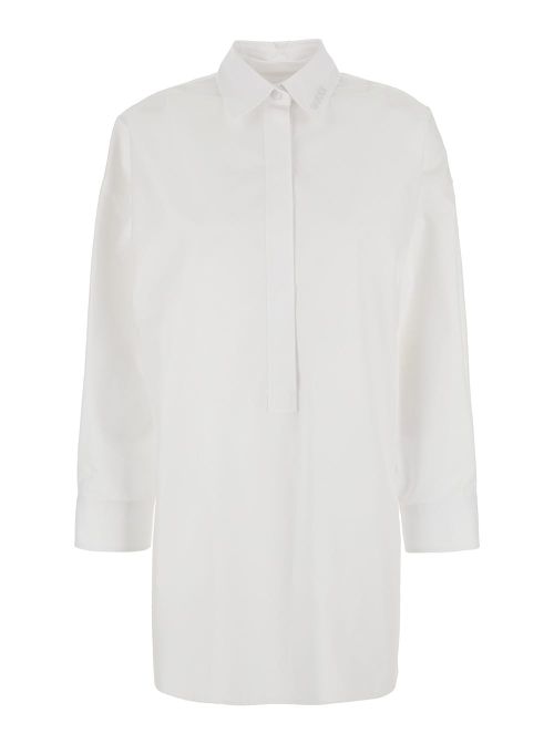White Shirt With Classic Collar And Logo Lettering On The Collar In Cotton Woman