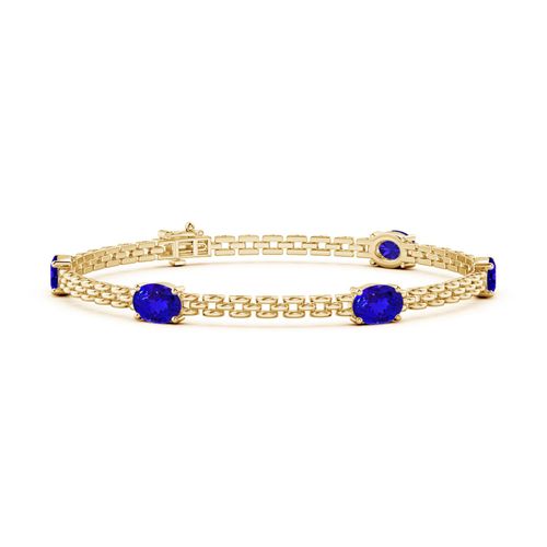 Angara 4.0 Carats Five Stone Oval Tanzanite Station Link Bracelet in 14K Yellow Gold