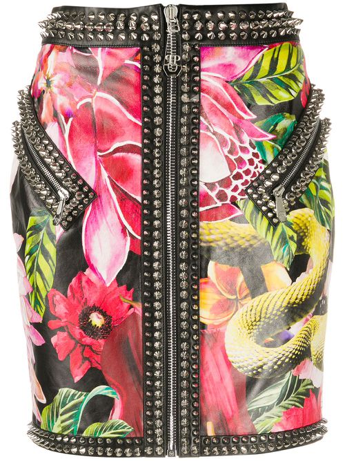 Floral-print mini skirt - Black