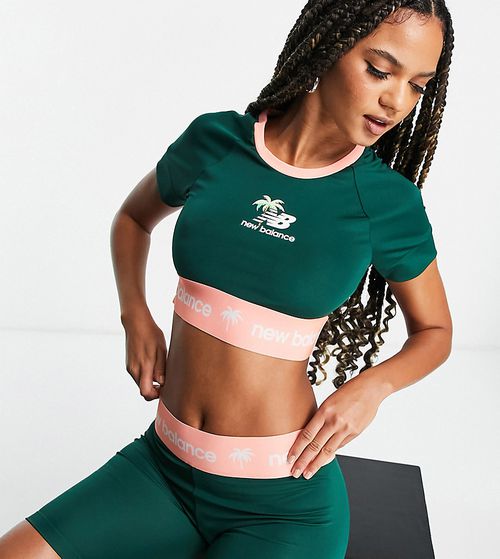 Crop top with logo banding in green and coral - exclusive to ASOS