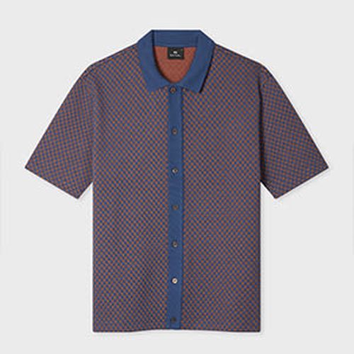 Blue Jacquard Button-Through Polo Shirt