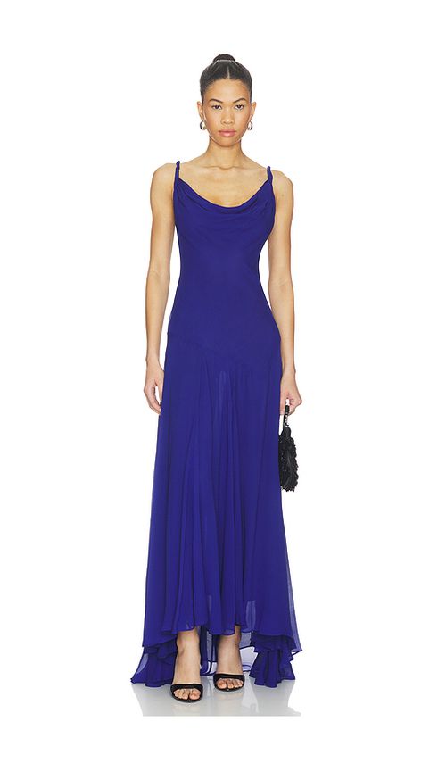 Alice + Olivia Sarika Twist Strap Hi Low Seamed Slip Dress in Blue. 0. Also