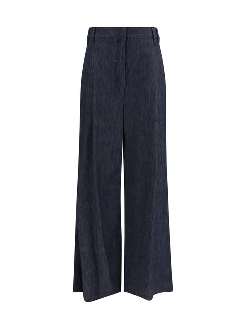 Denim Effect Twill Wide Jeans — Blue