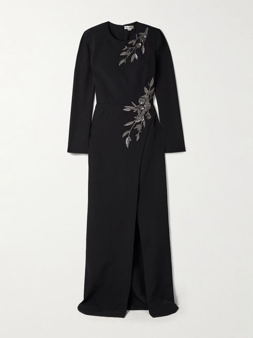 Embellished Draped Cady Gown - Black