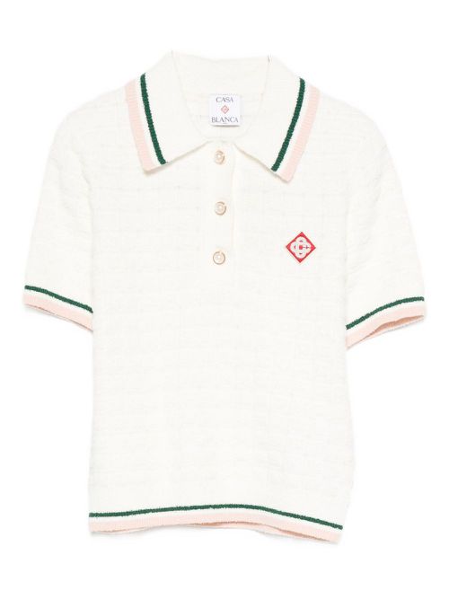 Textured-knit polo dress - White