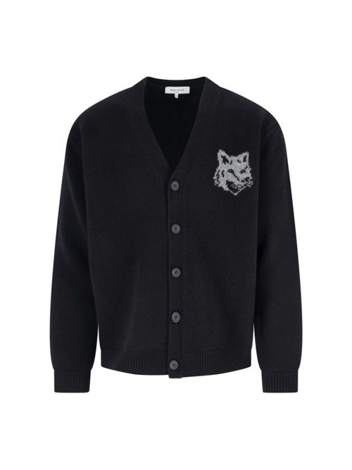 Maison Kitsuné Men's Fox Head Intarsia Merino Cardigan