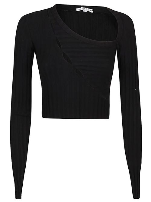 Black Black Asymmetrical Collar Crop Top