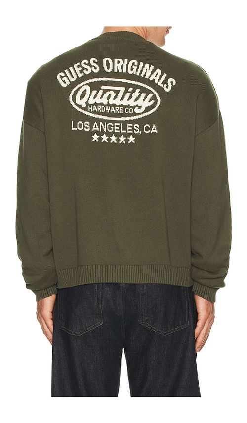 Guess Originals Back Jacquard Sweater in Dark Green. - XL/1X also in XS, S