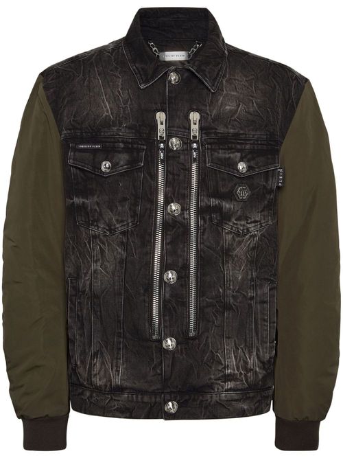 Contrasting-sleeve denim jacket - Grey