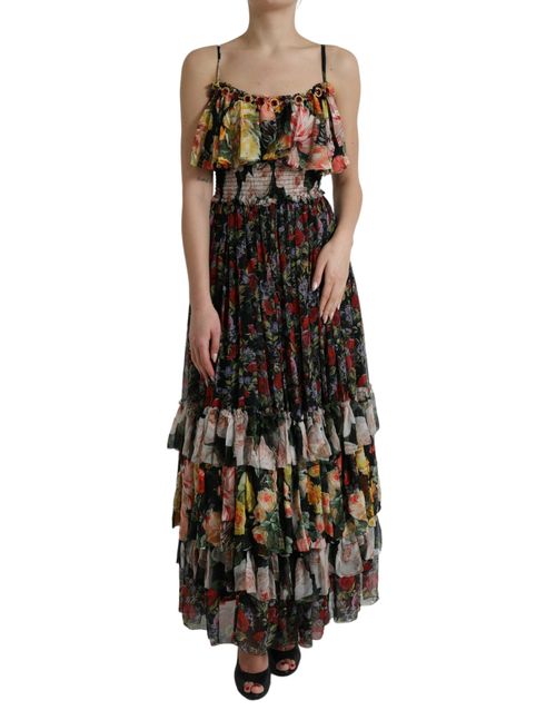 Floral Silk Maxi Dress — Multicolor